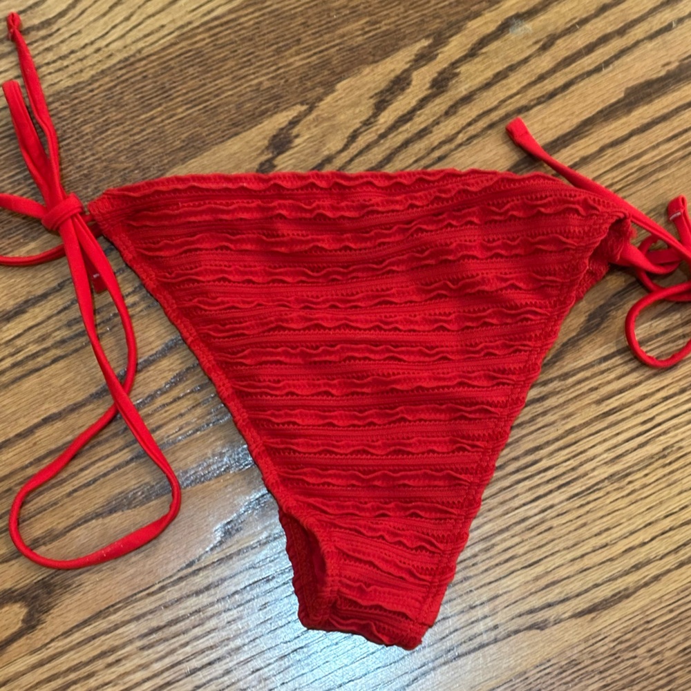 Red Textured Bikini Bottom
